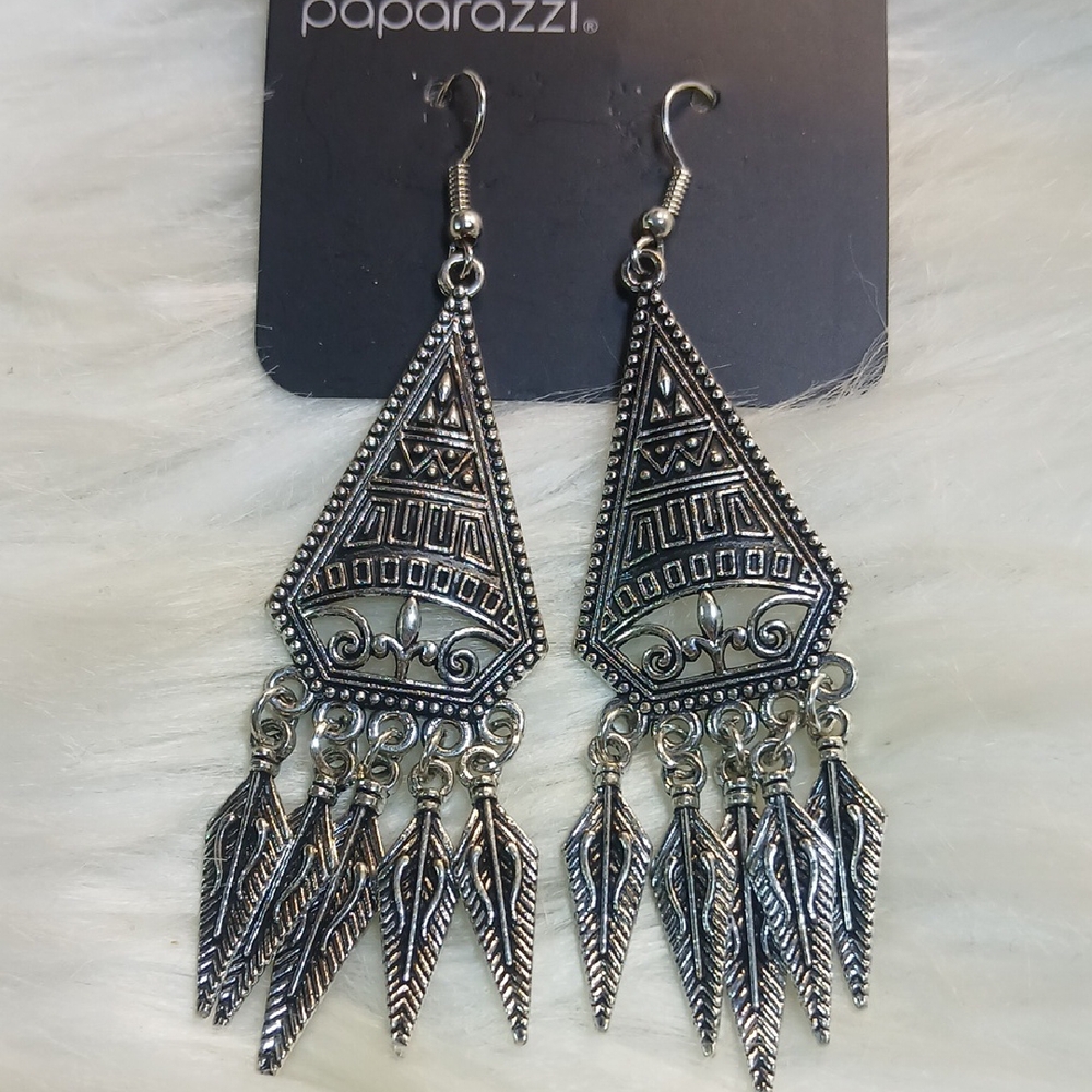 Paparazzi Intricate Silver Dangle Earrings